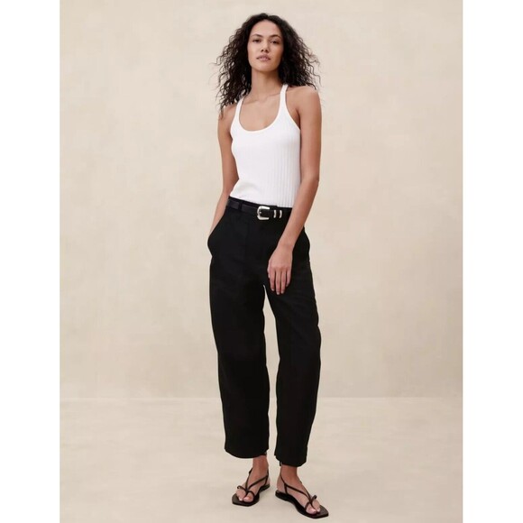 New Banana Republic Mya Cotton Linen Cargo Pant Size 14 Black 882900 NWT Utility
